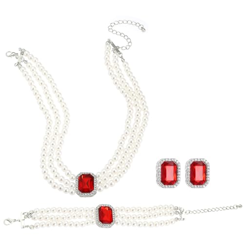 MXUHUI Mehrschichtige Perlen-Choker-Halskette, mehrschichtiges Kunstperlen-Armband, Kristall-Ohrringe, Schmuck-Set, 1920er-Jahre-Choker-Halskette, Brautschmuck, Hochzeits-Party-Schmuck, One size von MXUHUI