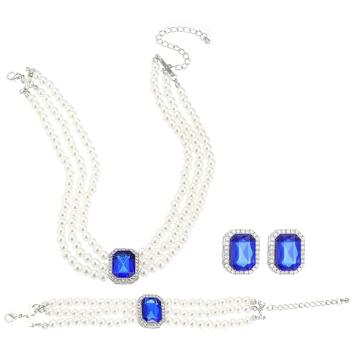 MXUHUI Mehrschichtige Perlen-Choker-Halskette, mehrschichtiges Kunstperlen-Armband, Kristall-Ohrringe, Schmuck-Set, 1920er-Jahre-Choker-Halskette, Brautschmuck, Hochzeits-Party-Schmuck, One size von MXUHUI