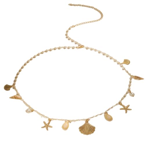Seestern Muschel Gold Taillenketten Boho Perle Conch Bauchkette Sommer Strand Bikini Körperkette Schmuck für Frauen, Large, Metall, Kein Edelstein von MXUHUI