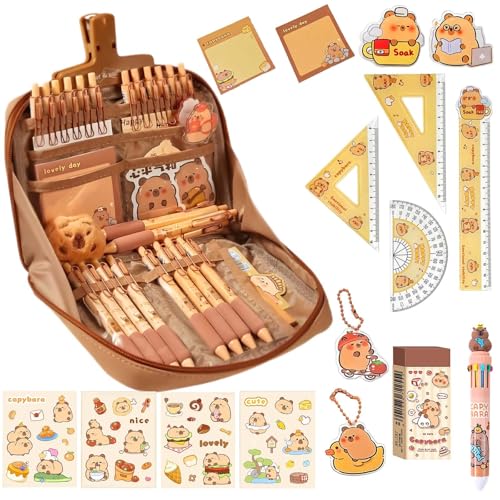Capybara Schreibwaren Set, Capybara Süßes Federmäppchen mit Stiften Radiergummi Schlüsselanhänger und Schulbedarf Ästhetisches Capybara Federmäppchen für Mädchen und Schüler mit Großem Volumen Capybara Schreibwaren Set, Capybara Süßes Federmäppchen mit Stiften Radiergummi Schlüsselanhänger und Schulbedarf Ästhetisches Capybara Federmäppchen für Mädchen und Schüler mit Großem Volumen von MXYZQDE