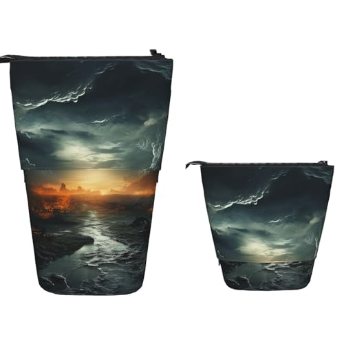 Stehendes Federmäppchen, großes Fassungsvermögen, Teleskop-Federtasche, Stormy Sky, Pop-Up-Bleistiftetui, einziehbare Bleistifttasche, tragbarer Stifthalter, Organizer, Make-up-Tasche für Bürobedarf von MXZERFKGLA