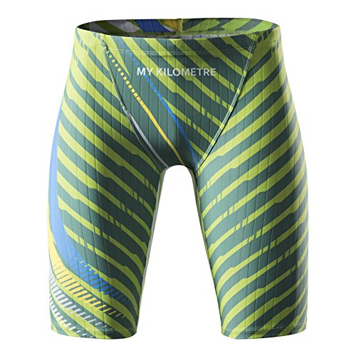 MY KILOMETRE Herren Jammers Lang Badehose Schwimmen Badeanzug Jammer (DE/NL/SE/PL, Alphanumerisch, M, Regular, Regular, Gedruckt Grün) von MY KILOMETRE
