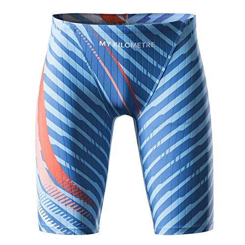 MY KILOMETRE Herren Jammers Lang Badehose Schwimmen Badeanzug Jammer (DE/NL/SE/PL, Alphanumerisch, 3XL, Regular, Regular, Bedruckt Blau) von MY KILOMETRE