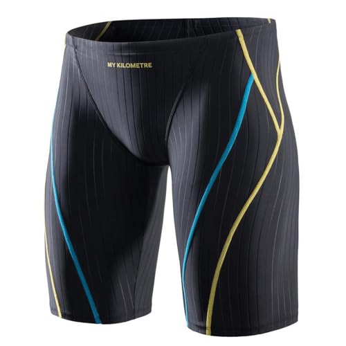 MY KILOMETRE Herren Jammers Lang Badehose Schwimmen Badeanzug Jammer (DE/NL/SE/PL, Alphanumerisch, L, Regular, Regular, Linie Schwarz) von MY KILOMETRE