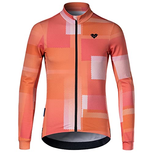 MY KILOMETRE Herren Thermo Fahrrad-Trikot Langarm Radtrikot MTB Jersey mit Reißverschluss Taschen Orange-Bedruckt XXL von MY KILOMETRE