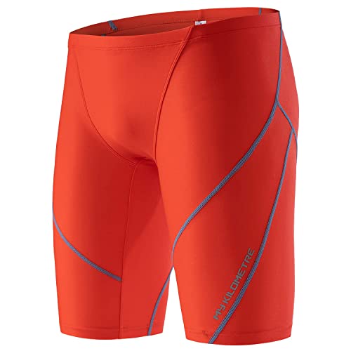 MY KILOMETRE Herren Jammers Lang Badehose Schwimmen Badeanzug Jammer (DE Hellrot XL) von MY KILOMETRE