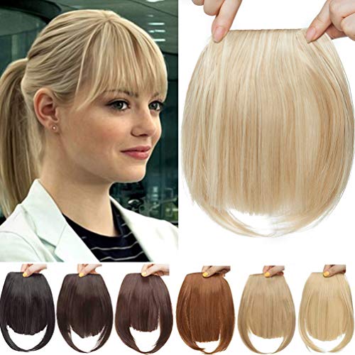 Clip in Extensions Pony Haarteil Natürliche Haarverlängerung 1 Stück 2 Clips Glatt Kunsthaar wie Echthaar für Frauen Natürliche Blondine Bleach Blonde von MY-LADY