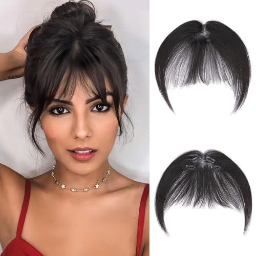 Clip in Pony Echthaar 100% Remy Haar, Französischer Pony Fringe Extensions Bangs Natürliche Haarteile Echthaar für Damen Farbe Natürliche Schwarze von MY-LADY