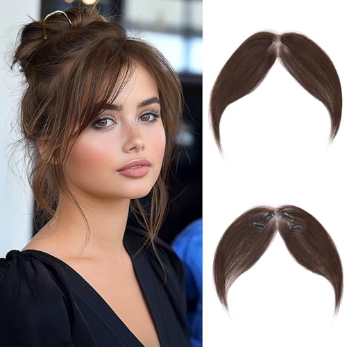 Clip in Pony Haarteil Echthaar Acht Charakter, Remy Pony Fringe Perücke Luft 3D Haarverlängerung, Extensions Bangs Natürliche für Damen Farbe Mokkabraun von MY-LADY