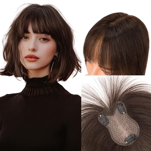 MY-LADY Clip in Pony Haarteile Echthaar 360°Abdeckung Haar Toppers für Frauen Dünnes Haar 21g 11inch #02 Dunkel Braun Hair Topper von MY-LADY