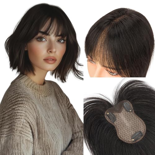 MY-LADY Clip in Pony Haarteile Echthaar 360°Abdeckung Haar Toppers für Frauen Dünnes Haar 21g 11inch #1B Natürliches Schwarz Hair Topper von MY-LADY