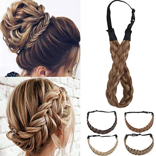 Hair Extensions Haarband geflochtene Braids Haar Haarverlängerung verstellbare Stirnband elastische Stretch Haarteil Kopfband Mittel 2.5cm Hellbraun mix Aschblond von MY-LADY