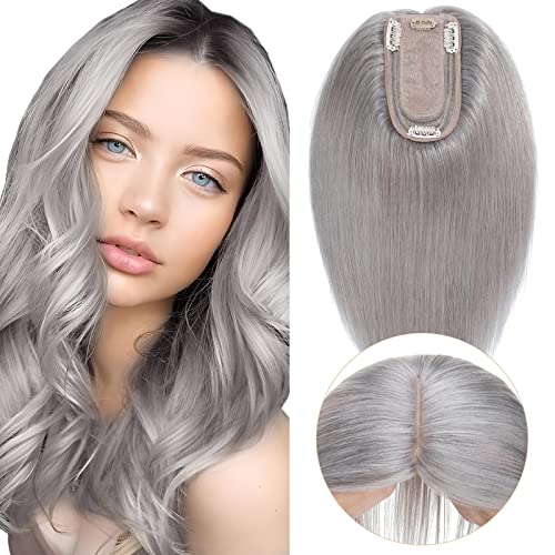 MY-LADY Clip-in-Echthaar-Topper für Frauen, 130% Dichte, 10 x 12 cm, Seidenbasis, 57 g, 45,7 cm, #613, gebleichtes Blond, Remy-Haarteil 0141 von MY-LADY