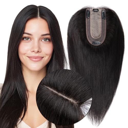 MY-LADY Clip-in-Echthaar-Topper für Frauen, 130% Dichte, 10 x 12 cm, Seidenbasis, 57 g, 45,7 cm, #613, gebleichtes Blond, Remy-Haarteil 0153 von MY-LADY