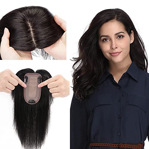 MY-LADY Clip-in-Echthaar-Topper für Frauen, 130% Dichte, 10 x 12 cm, Seidenbasis, 57 g, 45,7 cm, #613, gebleichtes Blond, Remy-Haarteil 0169 von MY-LADY