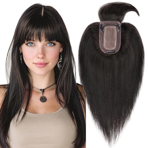 MY-LADY Clip-in-Echthaar-Topper für Frauen, 130% Dichte, 10 x 12 cm, Seidenbasis, 57 g, 45,7 cm, #613, gebleichtes Blond, Remy-Haarteil 0436 von MY-LADY