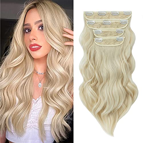 MY-LADY Clip in Extensions, 4PCS 56 cm Haarverlängerungen mit Clips Synthetik Haarextension Wellen Locken Lang Haar Extensions Clip in Haarteil für Damen Gebleichtes Blond von MY-LADY
