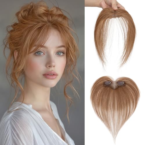 MY-LADY Clip in Pony Haarteil Echthaar Acht Charakter, Remy Pony Fringe Perücke Luft 3D Haarverlängerung, Extensions Bangs Natürliche für Damen Farbe Hellbraun von MY-LADY