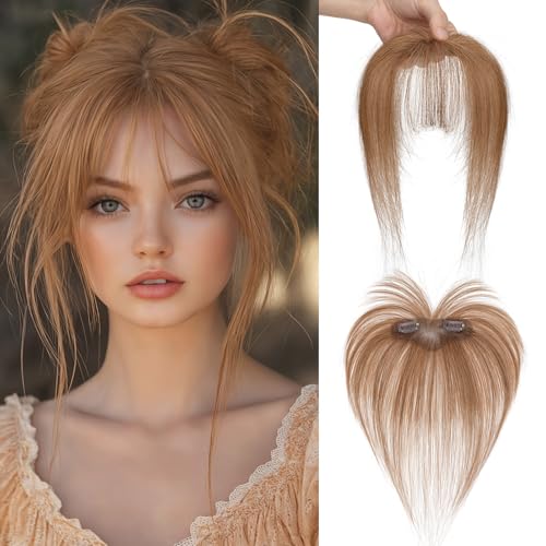 MY-LADY Clip in Pony Haarteil Echthaar Luft, Französischer Remy Pony Fringe Perücke 3D Haarverlängerung, Extensions Bangs Natürliche für Damen Farbe Hellbraun von MY-LADY