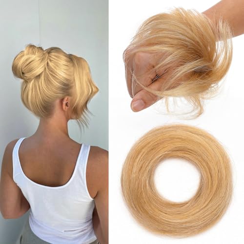 MY-LADY Haarteil Mit Gummiband Dutt Haarteil Haargummi Mit Haaren 100% Echthaar, Hochsteckfrisuren Haarverlängerung für Damen Mädchen (#18P613 Ascheblond/blond,17g) von MY-LADY