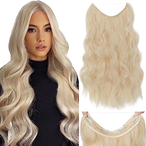 MY-LADY Secrets Haare Extensions Lange Gewellt Haarverlängerung Invisible Secret Haarextension,Synthetik Hair Unsichtbarem Haarteile wie Echthaar,4 Clips Haar Extensions für Frauen,60cm,Bleichblond von MY-LADY