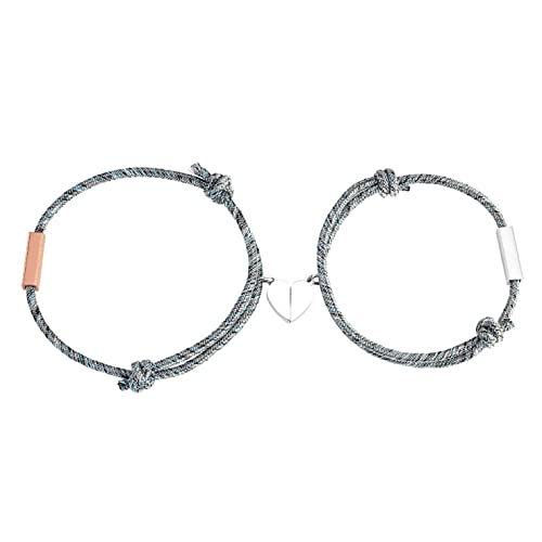 2er Set Magnetische Paar Armbänder Schnur | Partnerarmbänder mit Gravur Name Buchstabe | Armband Verbunde Paare Herz Magnet Anziehung Edelstahl Freundschaftsarmband Geschenk für Frauen Männer Gift von MY LUXERY