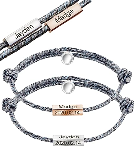 2er Set Magnetische Paar Armbänder Schnur | Partnerarmbänder mit Gravur Name Buchstabe | Armband Verbunde Paare Herz Magnet Anziehung Edelstahl Freundschaftsarmband Geschenk für Frauen Model 2 von MY LUXERY