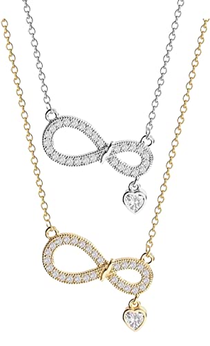 Damen Halskette Infinity Symbol Unendlichkeit Liebe Gold Silber | Endless Love Kette mit Zirkonia Herz Anhänger |Unendlichkeitszeichen Schmuck für Sie Frau Freundin Mama Geburtstagsgeschenk Silber von MY LUXERY