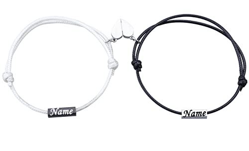 MY LUXERY 2er Set Magnetische Paar Armbänder Schnur | Partnerarmbänder mit Gravur Name Buchstabe | Armband Verbunde Paare Herz Magnet Anziehung Edelstahl Freundschaftsarmband Geschenk für Frauent von MY LUXERY