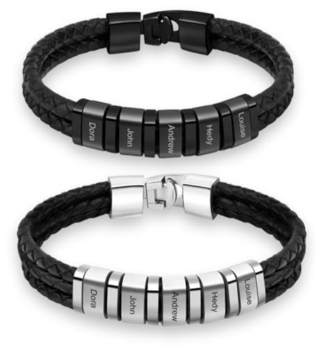 MY LUXERY Persaonalisiertes Vatertagsgeschenk für Papa Opa Armband Herren Personalisiertes Lederarmband mit Name Geschenk für Männer 5 Namen von MY LUXERY