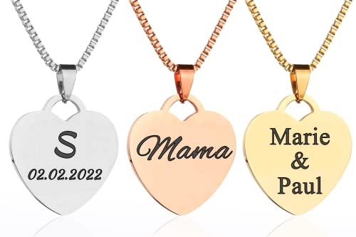 Herzkette mit Wunschgravur mit Buchstabe Damen-Kette Namenskette mit Name oder Buchstaben Amulett in Herzform silber gold rosegold Personalisierte Edelstahl Gravur Kette Herz Mama Geburtstag Silber von MY LUXERY