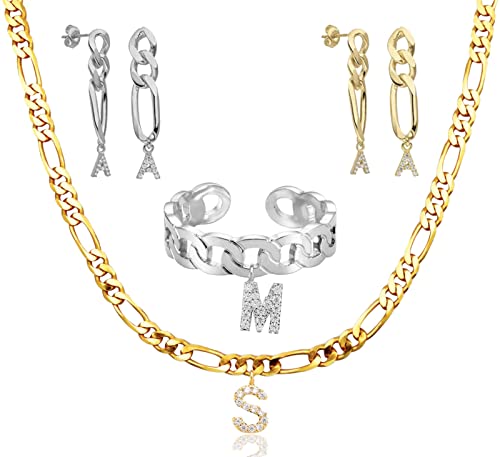 MY LUXERY Personalisierter Figaro Ring für Damen I Ringe mit Buchstabe aus hochwertigem Edelstahl I personalisiert in Gold Silber I Name Anfangsbuchstabe M J S A Geschenk für Freundin Frau Ring von MY LUXERY