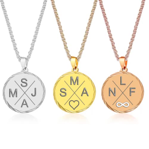 Rundkette mit Wunschgravur mit Buchstabe Damen-Kette Buchstaben Halskette Amulett in Rundform Plättchen - Personalisierte Edelstahl Gravur Kette Runder Anhänger Geschenk für Freundin BFF Gold von MY LUXERY