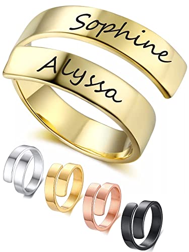 Personalisierter Damen offener Ring mit 2 Namen Buchstabe Gravur Silber-Gold- Rosegold Edelstahl Freundschaftsringe Einstellbar Spiral Kreuz Twist Ringe Schmuck Ring Geschenk für BFF Mutter Tochter von MY LUXERY