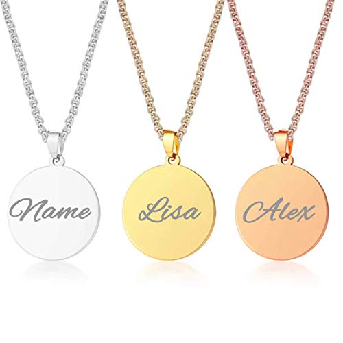 Personalisierter Rundkette mit Wunschgravur - Damen-Kette Namenskette mit Name oder Buchstaben Halskette Amulett in Rund-form Plättchen - Initialen Edelstahl Gravur Kette Runder Anhänger Gold von MY LUXERY