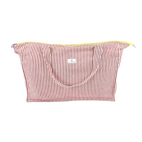MY WANDER | XXL Strandtasche mit Reißverschluss | Familientasche 50L | 54x41x22cm | Faltbar & Nachhaltig | Design Red Stripes von MY WANDER
