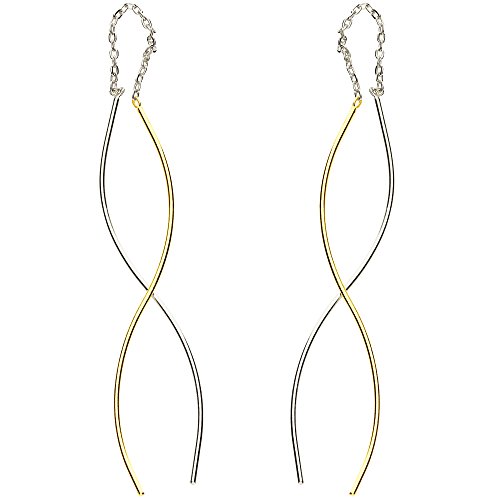 MYA Art Hängende Damen Ohrhänger Durchzieher 925 Sterling Silber Gold Vergoldet mit Spirale Bicolor Ohrringe zum Durchziehen Hängend Lang MYASIOHR-49 von MYA Art