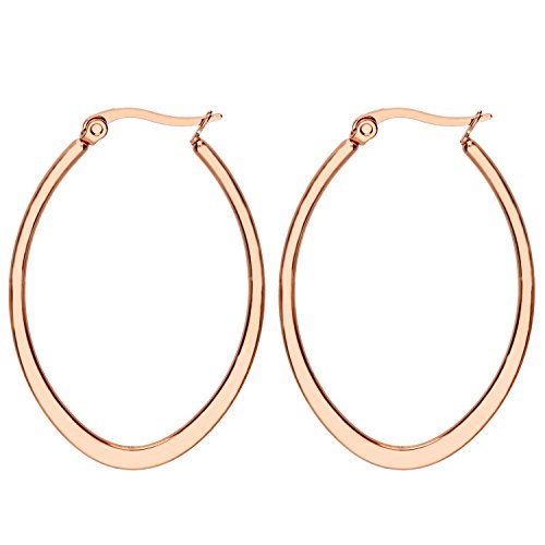 MYA art Damen Creolen Ovale Ringe hängend mit Stecker Edelstahl Rose Gold Rosegold Vergoldet Große Ohrringe Oval Groß Flach 4cm MYARGOHR-63 von MYA Art