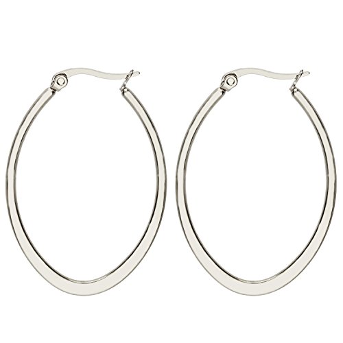 MYA art Damen Creolen Ovale Ringe hängend mit Stecker Edelstahl Silber Große Ohrringe Oval Groß Flach 3cm MYAWGOHR-79 MYA art Damen Creolen Ovale Ringe hängend mit Stecker Edelstahl Silber Große Ohrringe Oval Groß Flach 3cm MYAWGOHR-79 von MYA Art