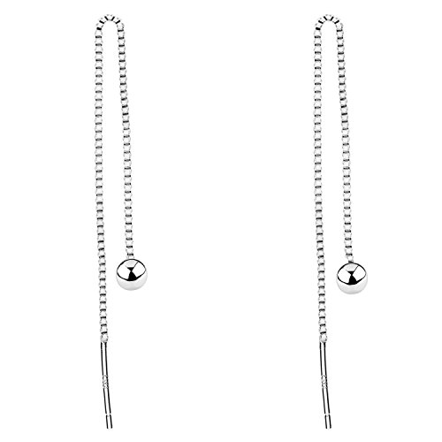 MYA art Damen Durchzieher Ohrhänger Ohrringe Hängend zum Durchziehen Vergoldet mit Ketten runden Perlen Kugeln Anhänger Lang Silber MYASIOHR-91 von MYA Art