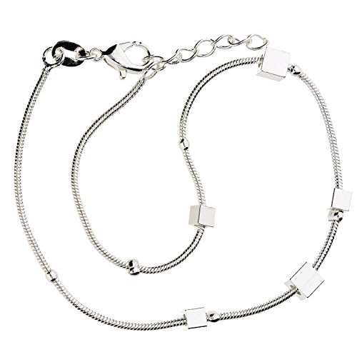 MYA art Damen Fußkettchen Fußkette Fuß Kette 925 Sterling Silber mit Würfel Quadrat Anhänger Fußband Fußbändchen MYASIKET-68 von MYA Art