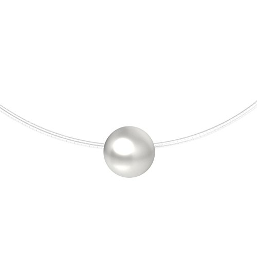 MYA art Damen Halskette Collier Kette Halsband 925 Sterling Silber Nylon Nylonband mit einer Perle Kugel Anhänger Perlenkette Weiß Brautschmuck MYASIKET-89 von MYA Art