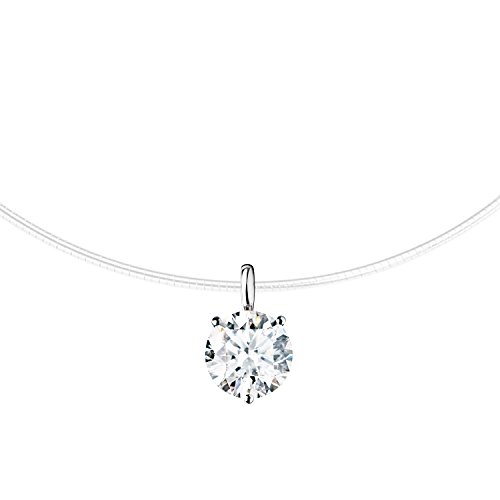 MYA art Damen Halskette Collier Kette Halsband Nylon Nylonband mit einem weißem Stein Steinchen Anhänger Brautschmuck 925 Sterling Silber MYASIKET-61 von MYA Art