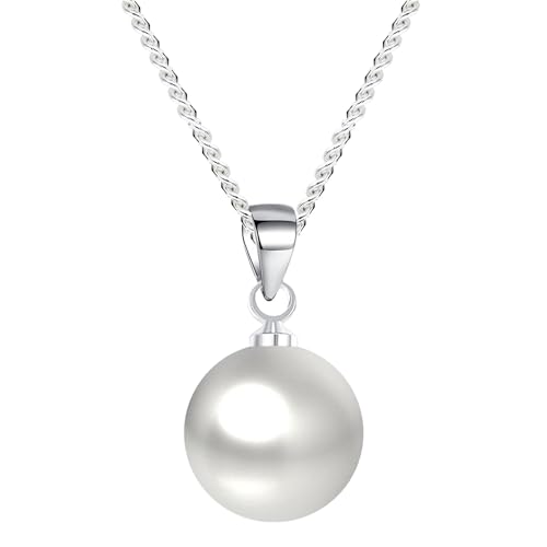 MYA art Damen Halskette Kette 925 Sterling Silber mit Perlen Anhänger 10mm 45cm Perlenkette Perlenahnänger Weiß MYASIKET-15B von MYA Art