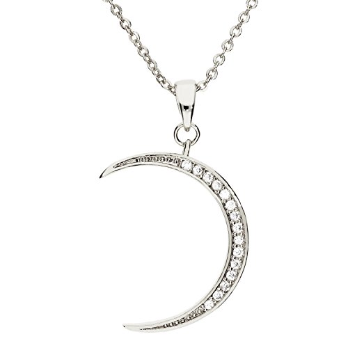 MYA art Damen Halskette Kette Halbmond Mond Anhänger mit vielen Zirkonia Strass Steinen Vergoldet Silber Weiß MYAWGKET-44 von MYA Art