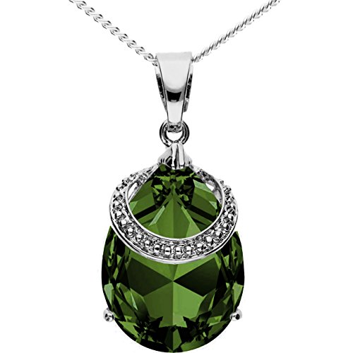 MYA art Damen Kette Halskette 925 Silber Tropfen mit Ring Anhänger Zirkonia Grün MYASIKET-6 von MYA Art