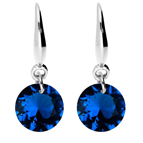 MYA art Damen Ohrhänger 925 Sterling Silber mit Zirkonia Kristall Stein Anhänger Saphir Blau Dunkelblau Klein Ohrringe Hängend Klein MYAWGOHR-37 von MYA Art
