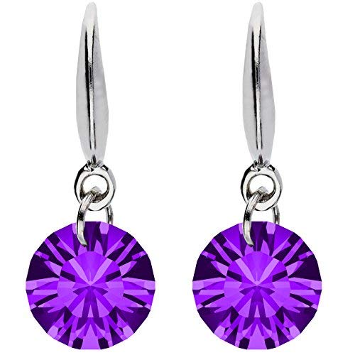 MYA art Damen Ohrhänger Ohrringe Hängend 925 Sterling Silber mit Zirkonia Solitär Kristall Lila Amethyst Stein Anhänger MYAWGOHR-57B von MYA Art