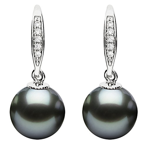 MYA art Damen Ohrhänger Ohrringe Hängend mit Perlen Zirkonia Strass Steinen Vergoldet Silber Anthrazit Perlenohrringe MYAWGOHR-75 von MYA Art