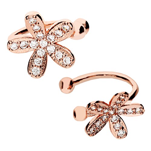 MYA art Damen Ohrklemme 2er Set Ohrringe 925 Silber Blume mit Kristall Rosegold Vergoldet Rose Gold Ear Cuff Fake Piercing Helix Ring MYASIOHR-85 MYA art Damen Ohrklemme 2er Set Ohrringe 925 Silber Blume mit Kristall Rosegold Vergoldet Rose Gold Ear Cuff Fake Piercing Helix Ring MYASIOHR-85 von MYA Art